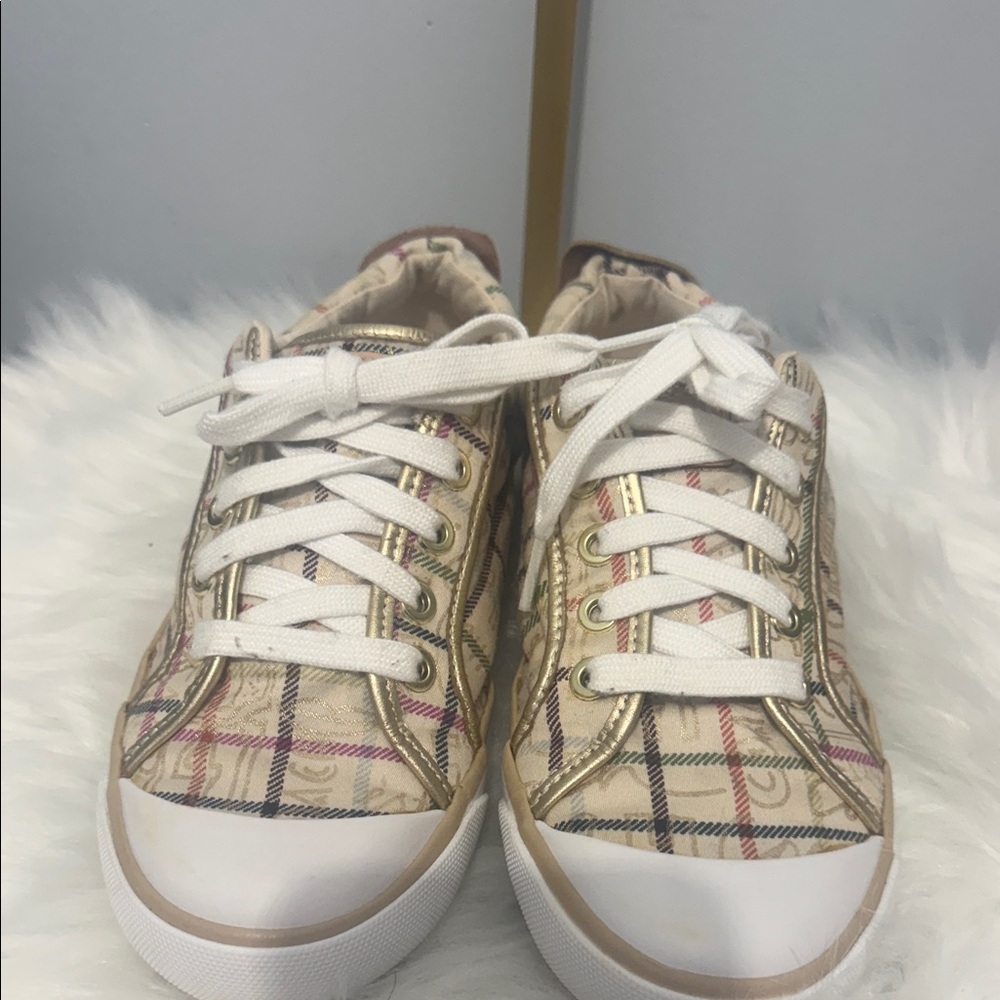 Coach Beige and Red Plaid Sneakers